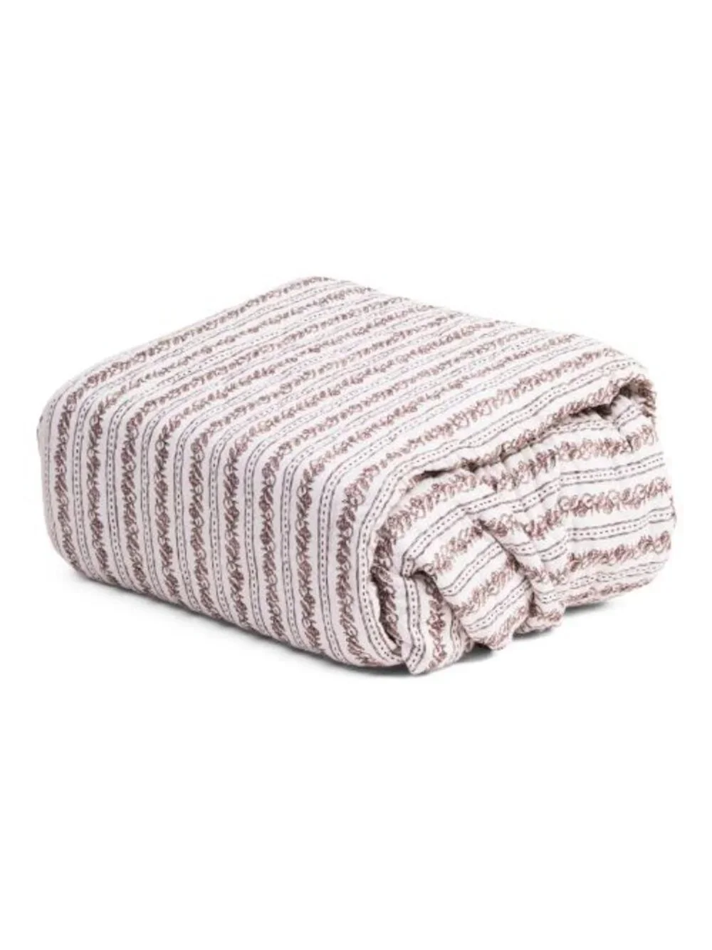 RACHEL ZOE Dusty Rose and White Cotton Floral Border Print Quilt Set